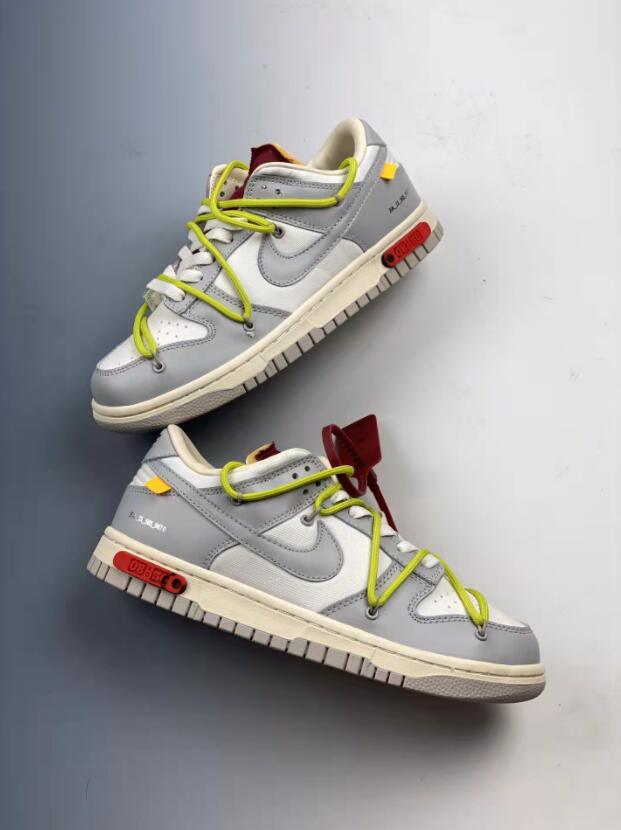 Nike Dunk Low Lthr OW DM1602-106 Grey White Yellow – Men Air Shoes